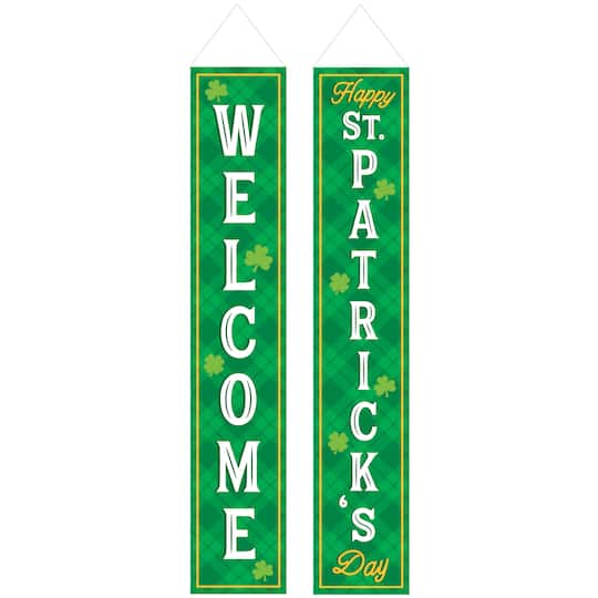6ft. St Patrick&#x27;s Day Welcome Hanging Fabric Flags Sign Set
